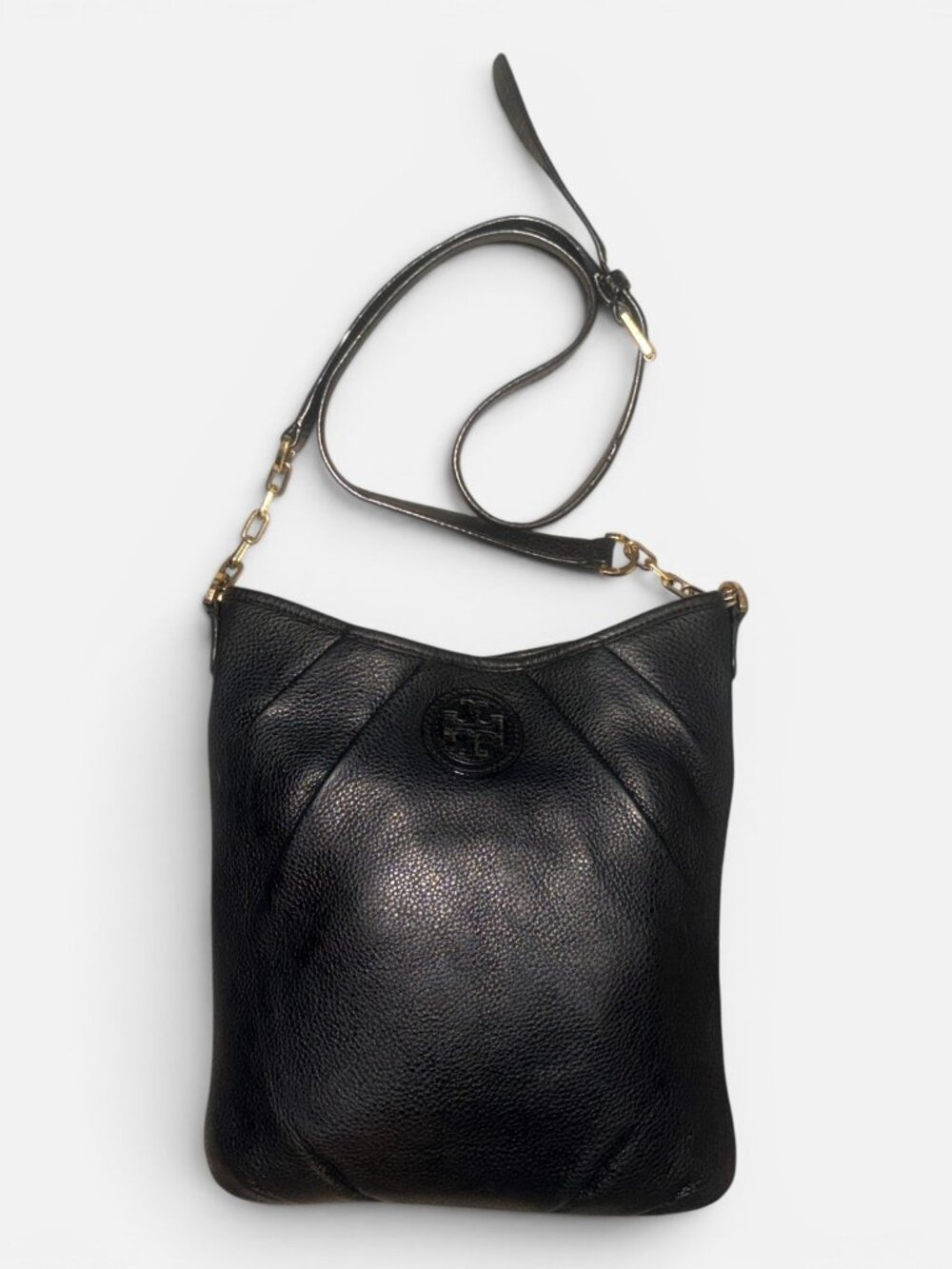 Tory Burch Kolbe Swingpack 51149783 Black Pebbled Leather Brass Crossbody Bag - Picture 4 of 10
